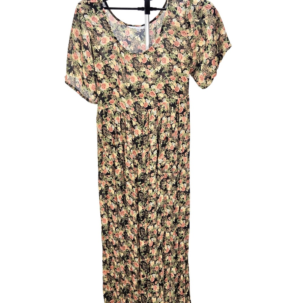 Women's Y2K Limited‎ One Size Semi Sheer Floral Tie Back Maxi Dress Boho Cottage